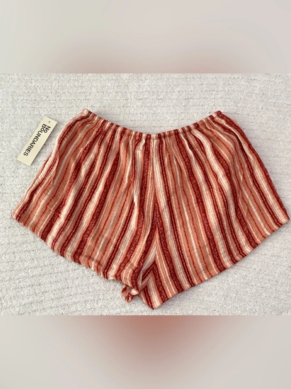 No Boundaries Peach and Cream Striped Cotton Pull On Shorts